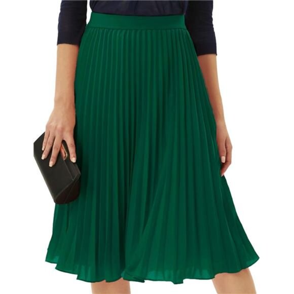Women High Elastic Waist Pleated Chiffon Skirt Midi Swing A-line - Picture 1 of 5